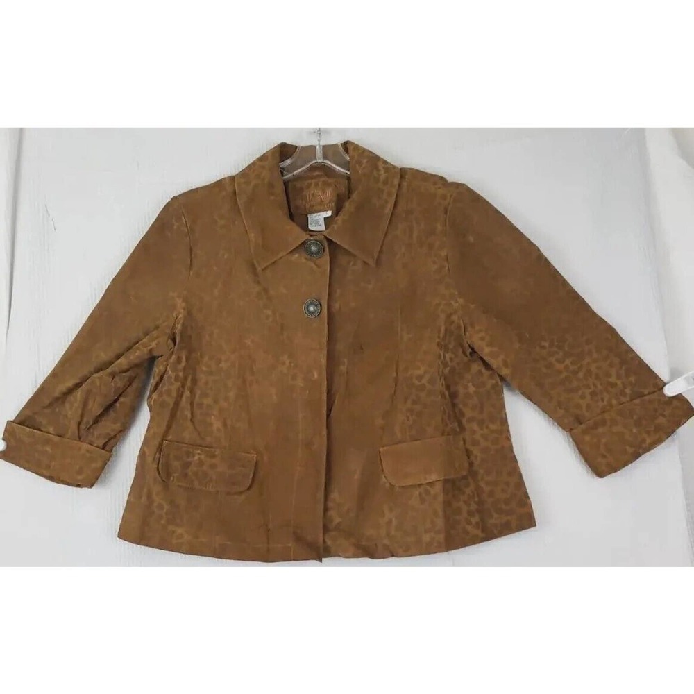 LAL Live a Little ~Woman Size L~ Brown Animal Print 100% Leather Jacket.